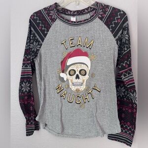Team Naughty Skull X-Mas PJ Top. Long-john Cotton/Poly Blend Junior 9-11
